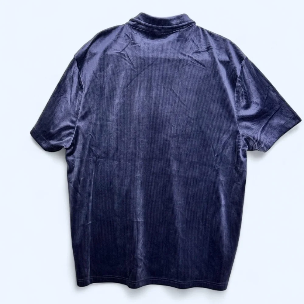 NWT True Religion XL Mens Velour Corduroy‎ Polo Shirt Y2K Streetwear Ribbed Blue